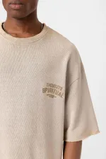 T-shirt oversize en maille délavée couleur pierre