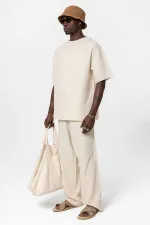 Basıc Oversize Keten Takım Bej