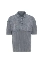 Yıkamalı Oversize Polo Yaka Tişört Gri