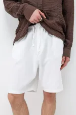 Oversize Keten Şort Ekru