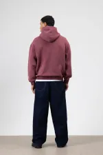 Oversize Nakış Baskılıkapüşonlu Sweatshirt Bordo