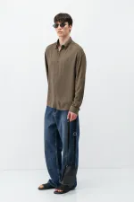 Chemise oversize légèrement texturée, marron clair