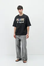 Baskılı Oversize Tişört Siyah