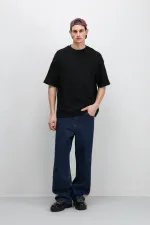 Yan Şeritli Baggy Fit Jean Mavi