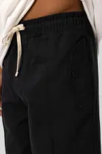 Bağcıklı Baggy Gabardin Pantolon Siyah