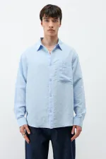 Chemise oversize rayée en modal bleu ciel