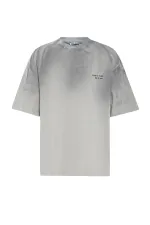 Yıkamalı Yazı Detaylı Oversize Tişört Gri