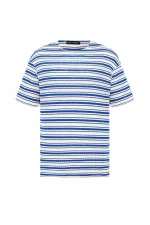 T-shirt rayé oversize en maille (bleu marine)
