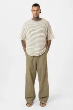 T-shirt rayé oversize en maille kaki