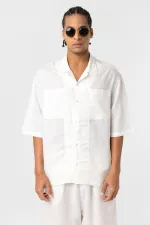 Chemise oversize en lin à double poche, écru