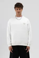 Sweat-shirt oversize à col rond imprimé, écru