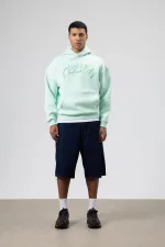 Oversize Baskılı Kapüşonlu Sweatshirt Mint