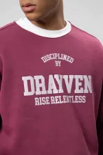 Oversize Bisiklet Yaka Baskılı Sweatshirt Bordo