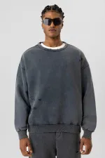 Premıum Yıkamalı Yırtık Detaylı Oversize Eşofman Takım Antrasit