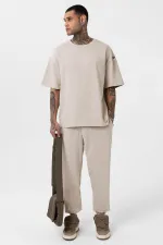 Paça Lastikli Basic Oversize Eşofman Takımı Bej