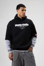 Sweat à capuche imprimé oversize noir