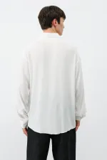 Hafif Dokulu Oversize Gömlek Ekru