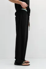 Fitilli Dokulu Baggy Eşofman Alt Siyah