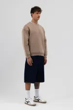 Sweat-shirt basique à col rond oversize couleur vison clair