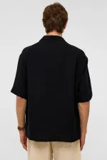 Chemise oversize à manches courtes en mousseline, noire