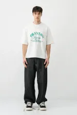 Kısa Kollu Boxy Fit Baskılı Tişört Ekru