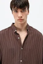 Çizgili Oversize Gömlek Kahve