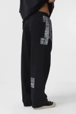 Etnik Desenli Oversize Eşofman Takım Siyah