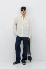 Chemise blanche oversize rayée en modal