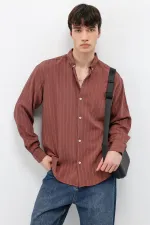 Çizgili Oversize Gömlek Bordo