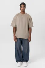 T-shirt basique oversize à col rond, couleur vison