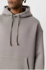 Basic Oversize Kapüşonlu Sweatshirt Açık Vızon