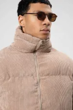 Doudoune oversize en velours beige