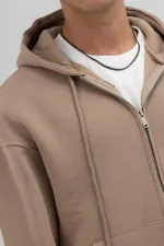 Sweat à capuche oversize basique zippé, couleur vison