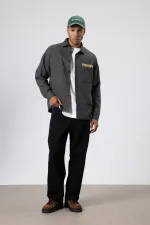 Oversize Baskılı Günlük Kareli Gömlek Haki