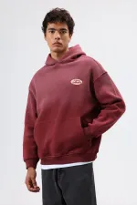 Oversize Printed Hooded Sweatshirt Burgundy