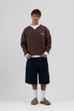 Sweat-shirt oversize à col rond imprimé, marron