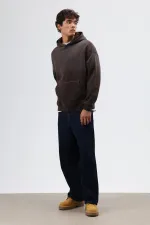 Sweat à capuche oversize avec détails brodés, couleur café