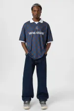 Oversize Polo Yaka Forma Tişört KAHVE/İNDİGO