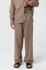 Pantalon ample en lin, couleur vison