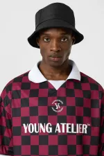 Oversize Polo Collar Jersey T-Shirt BURGUNDY/BLACK