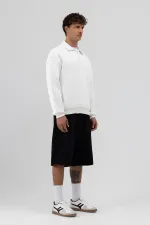 Basic Polo Yaka Sweatshirt Ekru