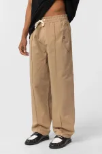 Pantalon ample en gabardine à lacets, beige