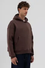 Basic Hooded Boxy Fit Sweatshirt Brown