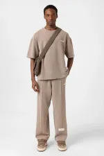 Label Detailed Oversize Modal Fabric Tracksuit Set Mink