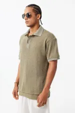 Polo Yaka Triko Oversize Tişört Haki