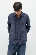 Çizgili Oversize Gömlek Lacivert