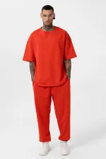 Ensemble de survêtement basique oversize à poignets élastiqués, corail