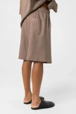Oversize Keten Şort Vizon