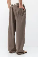 Kemer Detaylı Oversize Keten Pantolon Vizon