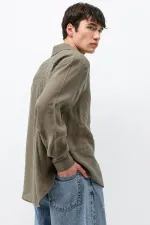 Modal Fabric Oversize Shirt with Pockets, Khaki